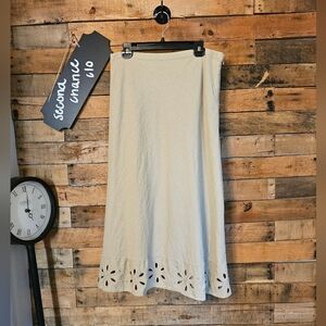 Saint Tropez West Women's Tan Floral Eyelet Hemline Linen Blend Skirt Sz 12